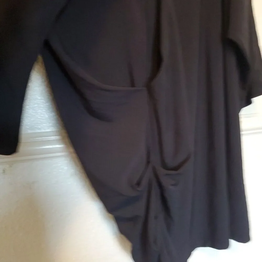 IMAN Assymetric Tunic‎ Blouse Side Ruched 3/4 Sleeve Womens Size XL Black - Picture 9 of 15